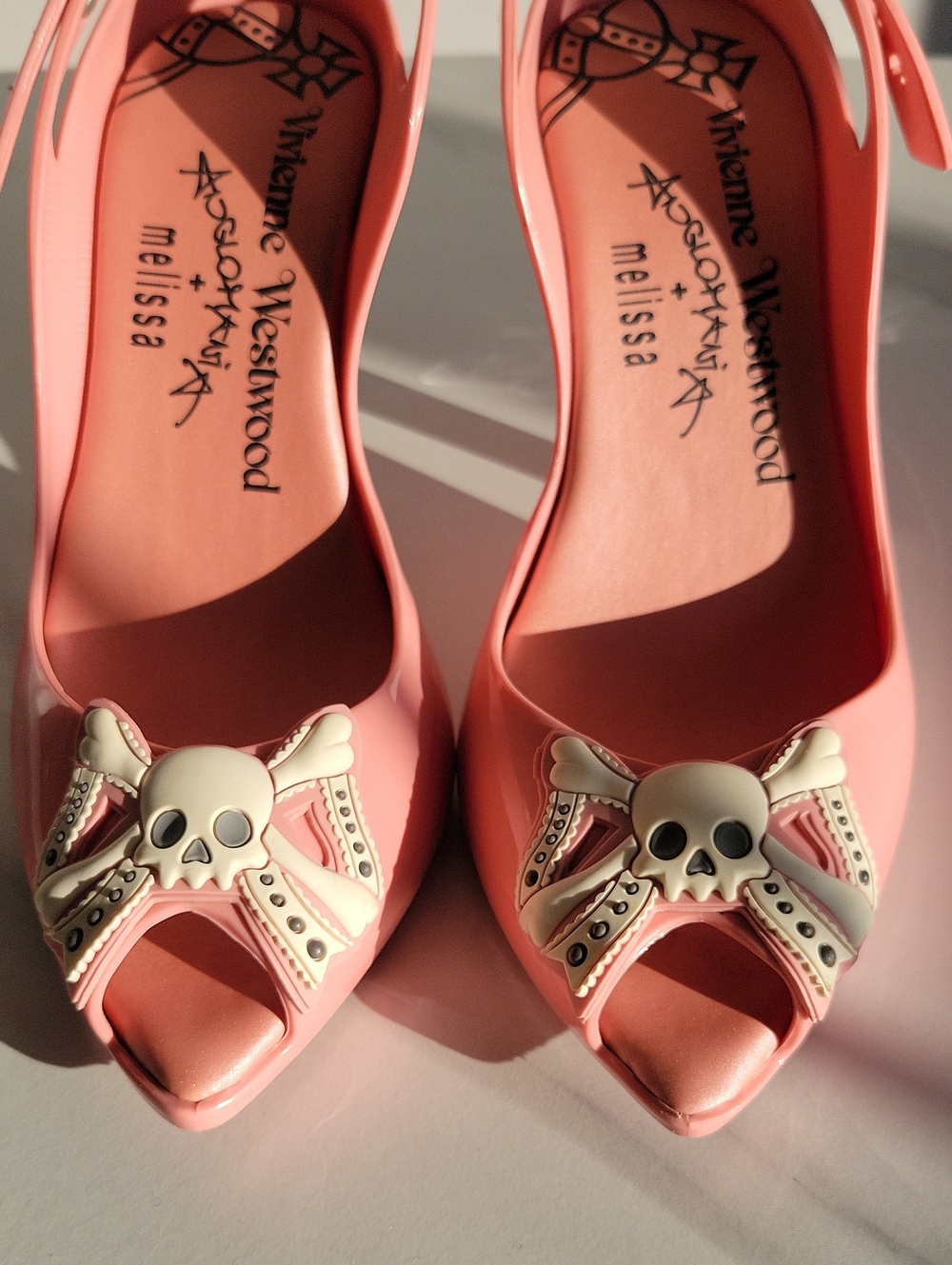Vivienne Westwood Melissa Pink Skull Bow Peep-Toe Heeled Sandals - Picture 9 of 16